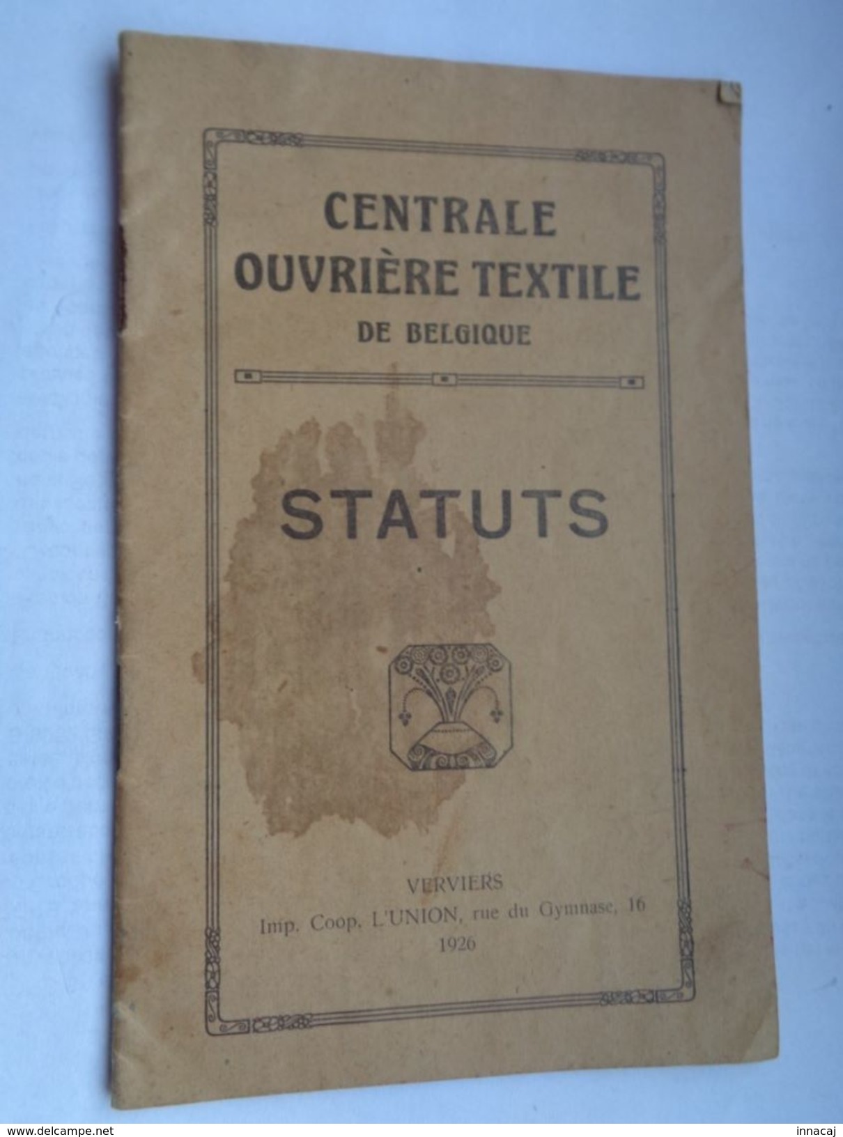 Réf: 143-5-23.               VERVIERS    CENTRALE OUVRIERE TEXTILE    STATUTS - Textile & Vestimentaire