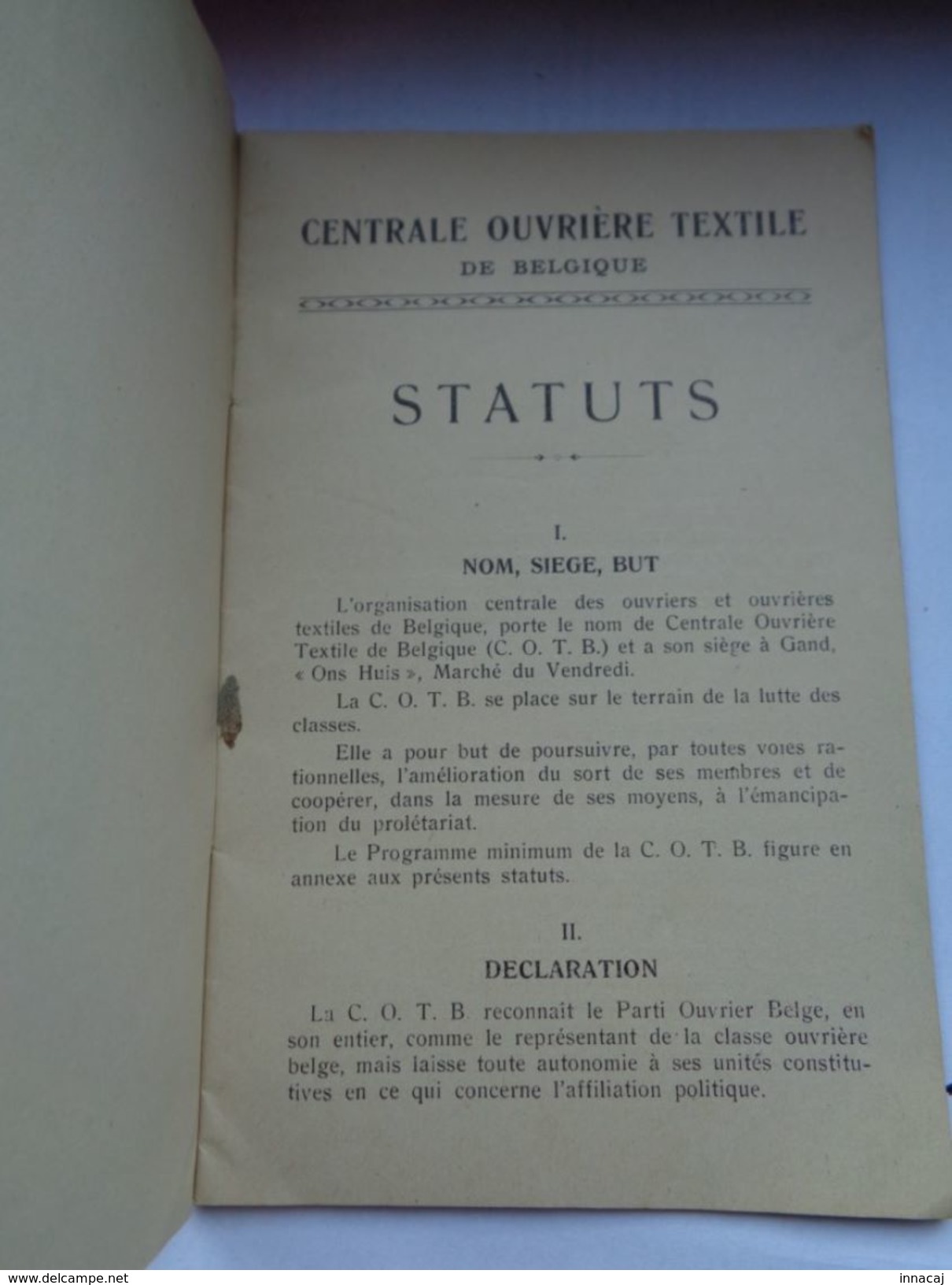 Réf: 143-5-23.               VERVIERS    CENTRALE OUVRIERE TEXTILE    STATUTS - Textile & Vestimentaire