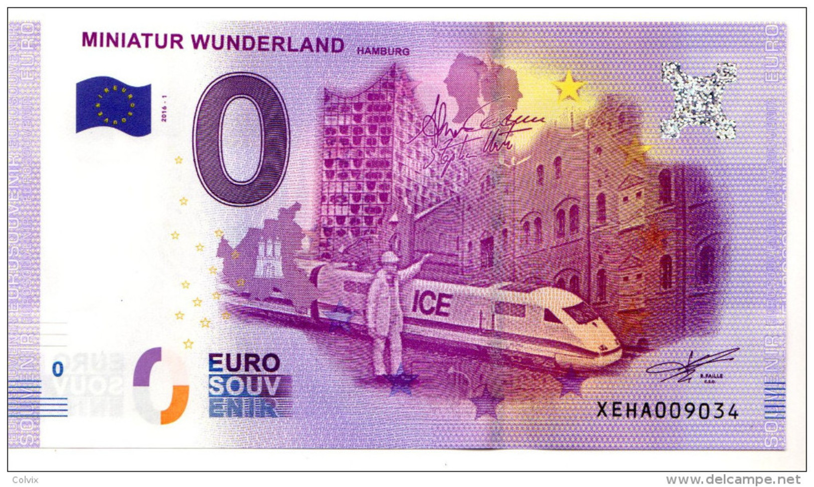 2016-1 BILLET TOURISTIQUE ALLEMAND 0 EURO SOUVENIR N° XEHA009024 MINIATUR WUNDERLAND Allemagne - Private Proofs / Unofficial