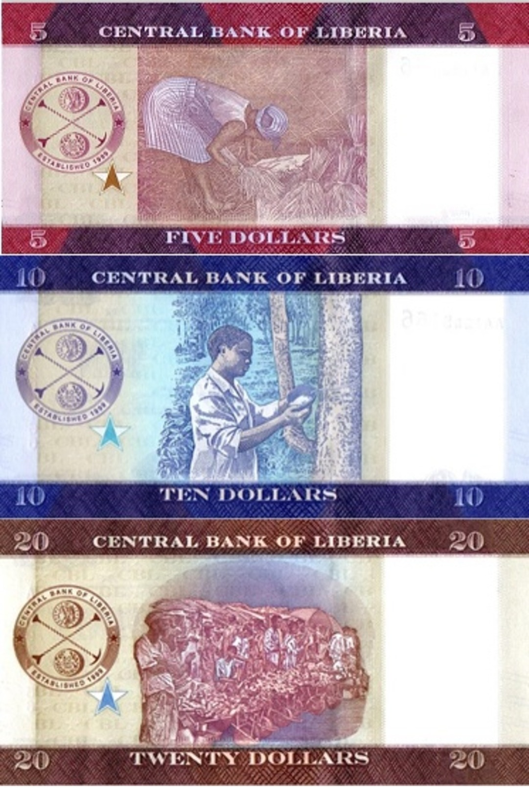 LIBERIA Set 5 10 20 Dollars 2016 UNC - Liberia