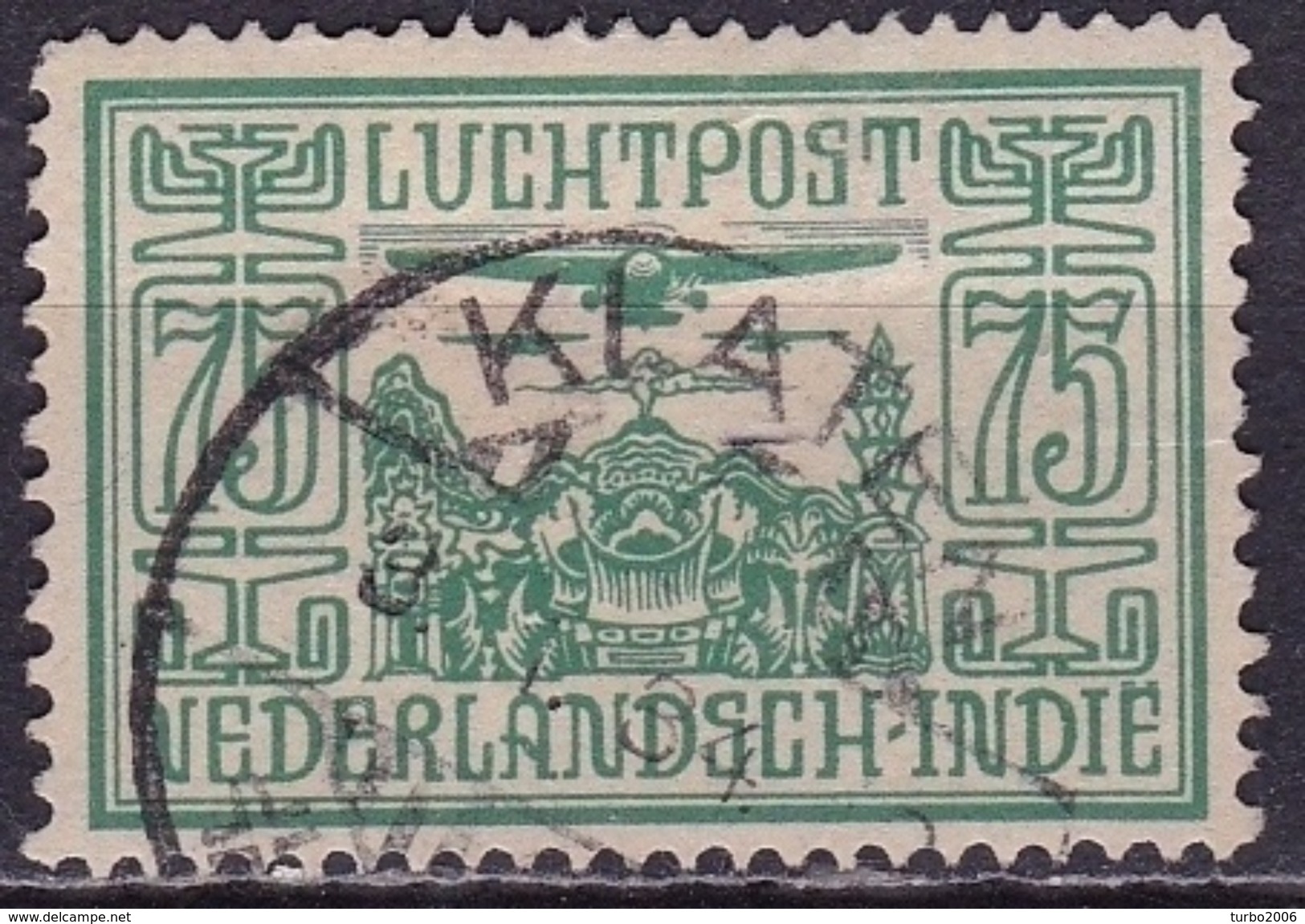 Ned. Indië: Langebalkstempel KLATEN (295) Op 1928 LP 75 Cent Groen NVPH LP 9 - Niederländisch-Indien