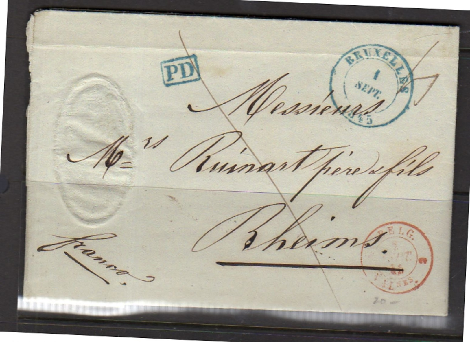 1845 Delvaux Bruxelles To (Champagne) Ruinart Rheims / Rheims (E2-19) - 1830-1849 (Belgica Independiente)