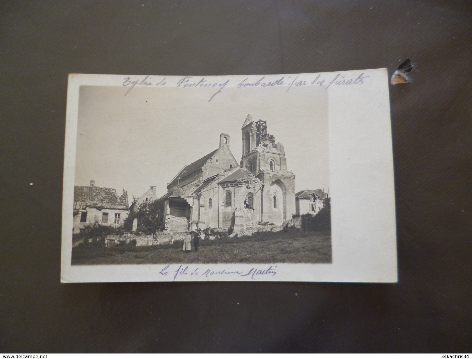 Carte Photo Yonne 89 Fontenoy Reste De L'église Bombardée Guerre 14/18  TBE - Autres & Non Classés