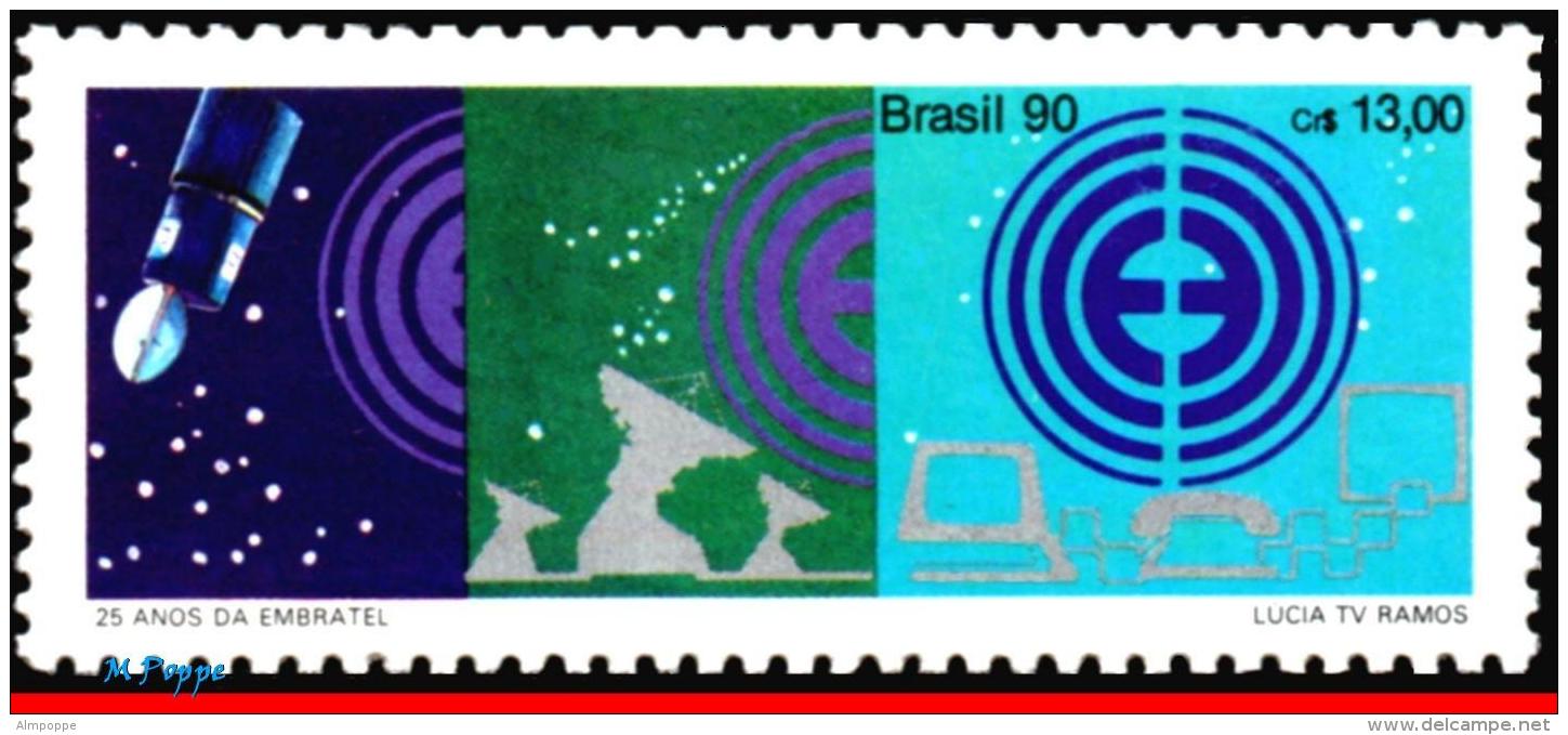 Ref. BR-2281 BRAZIL 1990 - TELECOMMUNICATION, EMBRATEL, 25TH ANNIV.,, SPACE, SATELLITE, MI# 2376, MNH,1V Sc# 2281 - South America