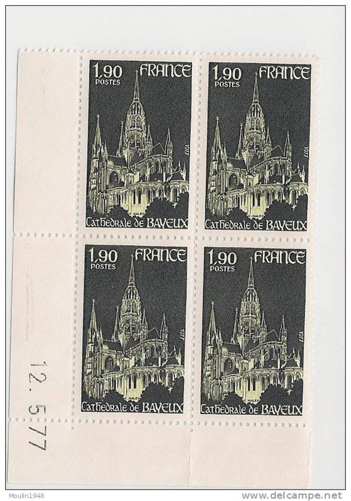 Bloc De 4  YT 1939 Cathedrale De Bayeux  Coin Daté  Du 12-5-77 - 1970-1979