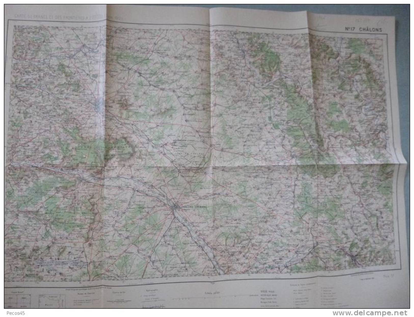 Carte N° 17 : Châlons / Reims - 1/200 000ème 1926.. Sce Géographique Des Armées. - Cartes Topographiques