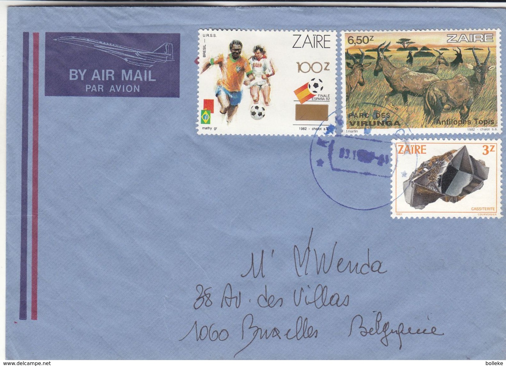 Football - Espana 82 - Mineraux - Antilopes - Zaïre - Lettre De 1990 ? - Avec Timbre Rare 1413 A Surchargé - 1990-1996