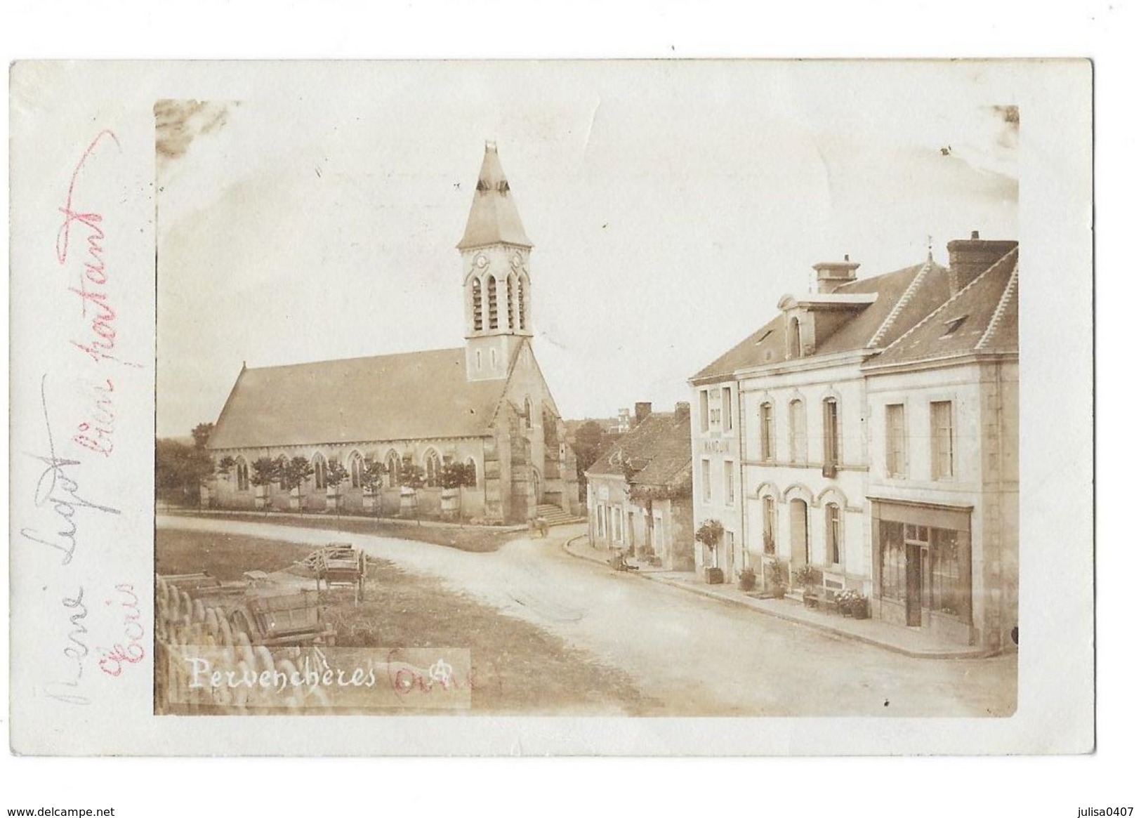 PERVENCHERES (61) Carte Photo Place église Hotel - Pervencheres