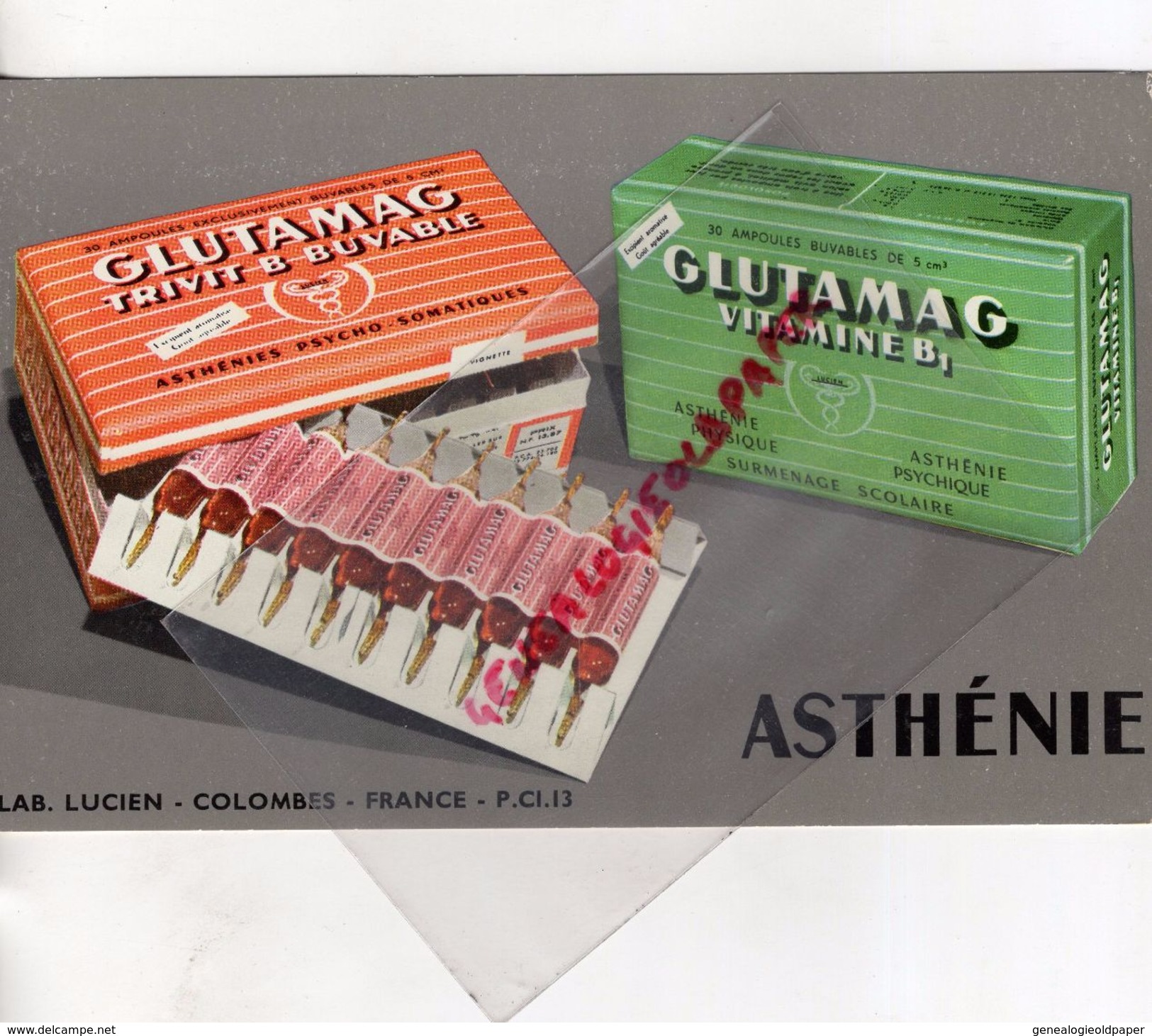 92- COLOMBES- RARE BUVARD LABORATOIRE LUCIEN - PHARMACIE ASTHENIE- GLUTAMAG VITAMINE B1 - Produits Pharmaceutiques