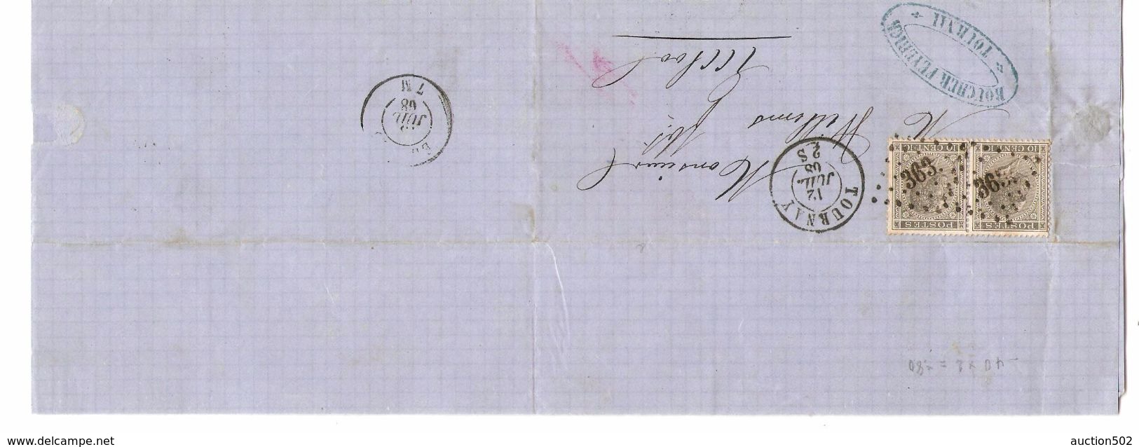 TP 17(2) S/LAC LOS 363 C.Tournay 12/7/1868 V.Eecloo C.d'arrivée PR4771 - Postmarks - Points