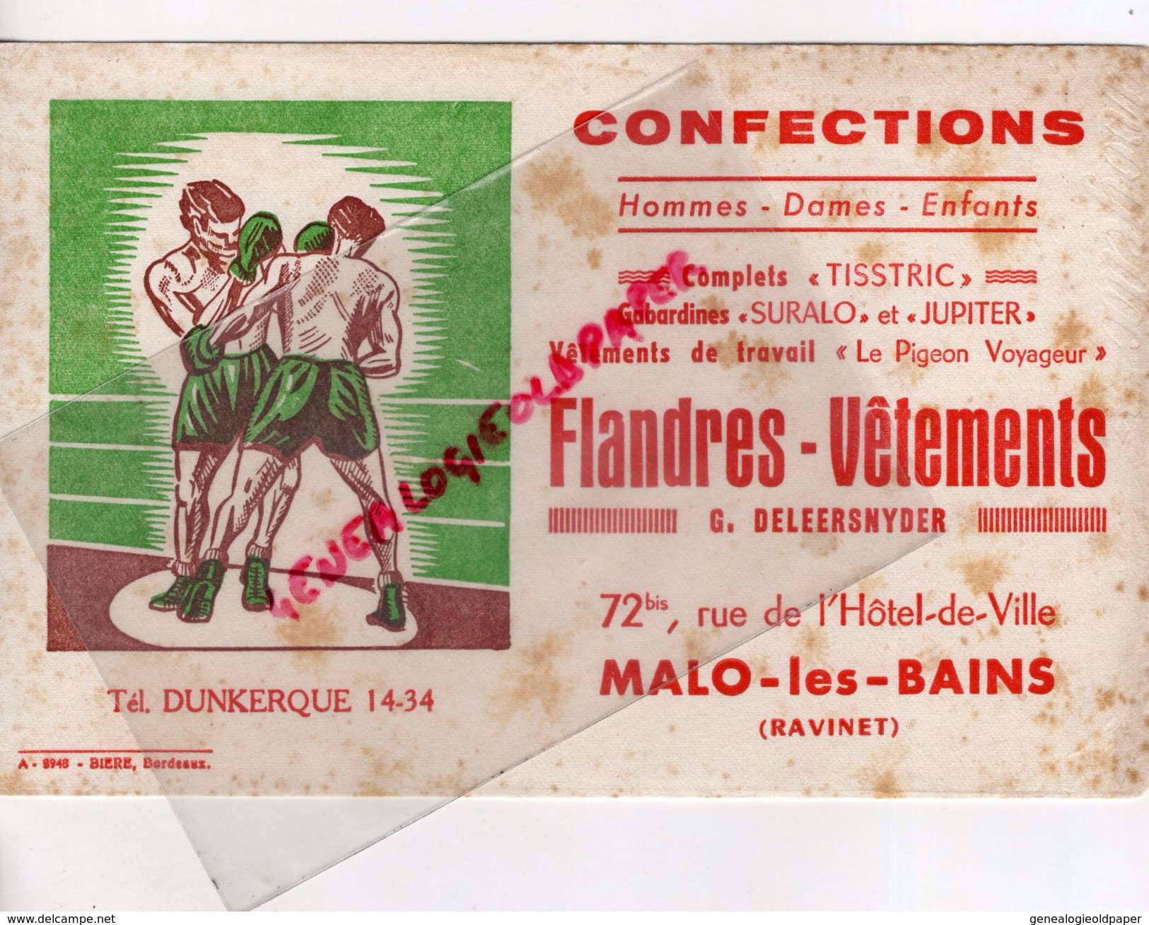 59 MALO LES BAINS-DUNKERQUE-RAVINET-BUVARD FLANDRES VETEMENTS-MAISON DELEERSNYDER-SURALO-BLIZZAND- TISSTRIC-BOXE - Textile & Vestimentaire