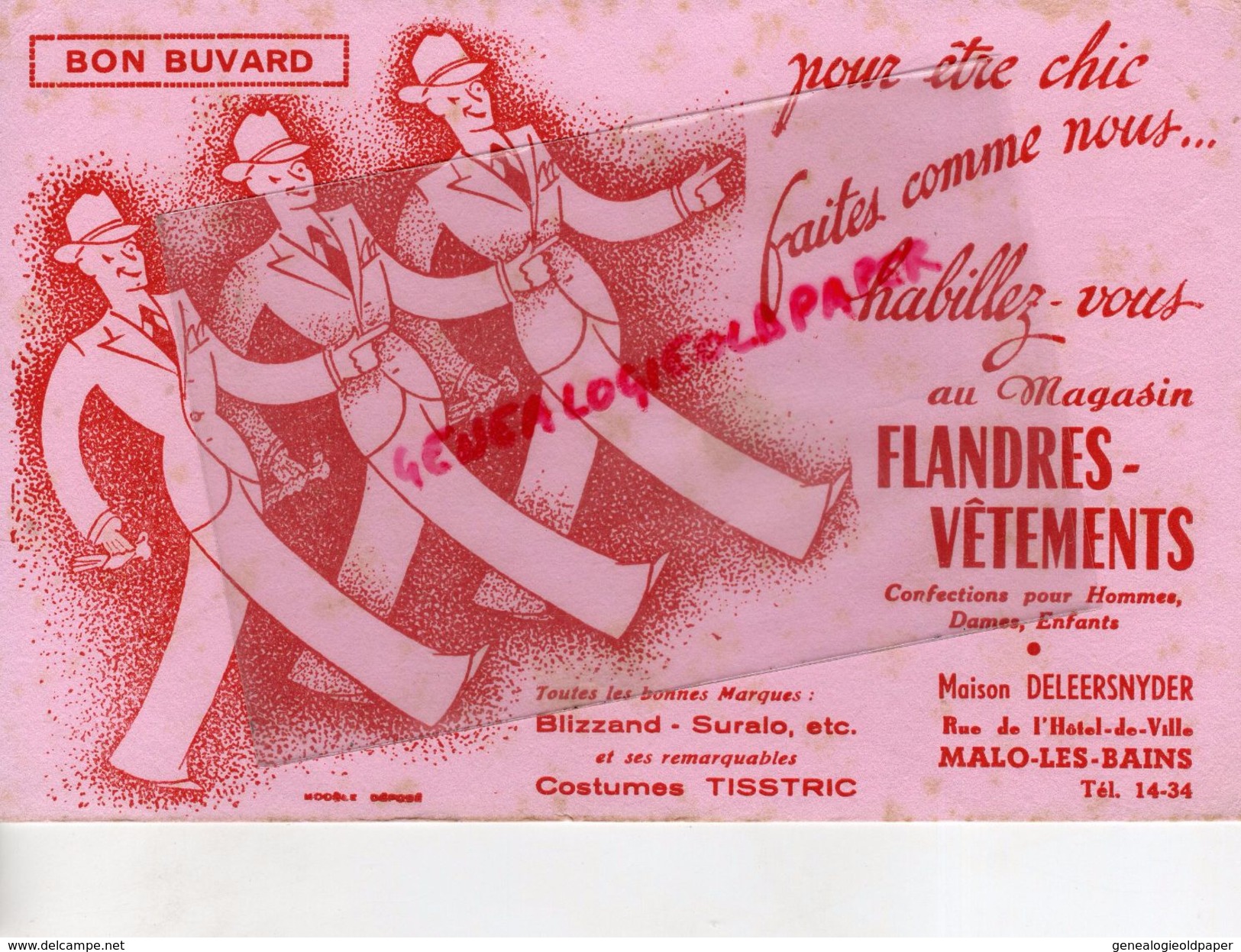 59- MALO LES BAINS-BUVARD FLANDRES VETEMENTS -MAISON DELEERNYDER-RUE HOTEL DE VILLE- BLIZZAND-SURALO -TISSTRIC - Kleidung & Textil