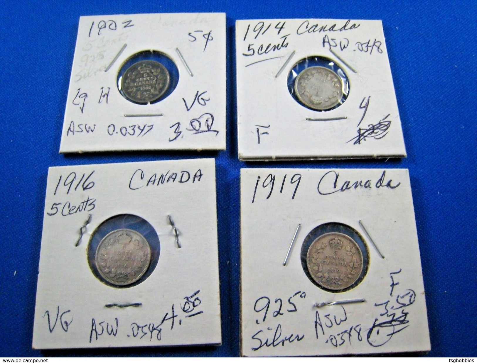 CANADA - LOT OF 4 - 5 CENT SILVER COINS    (skcl2) - Canada