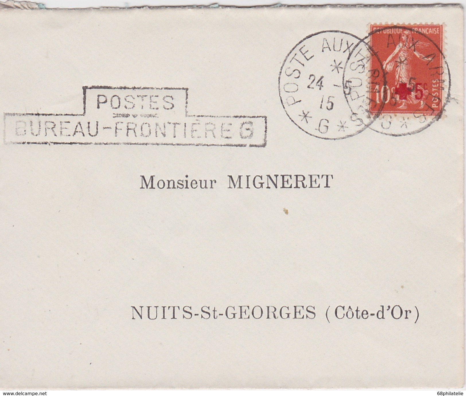 FRANCE 1915 LETTRE POSTE AUX ARMEES SEMEUSE CAMEE YT 146 - 1906-38 Sower - Cameo