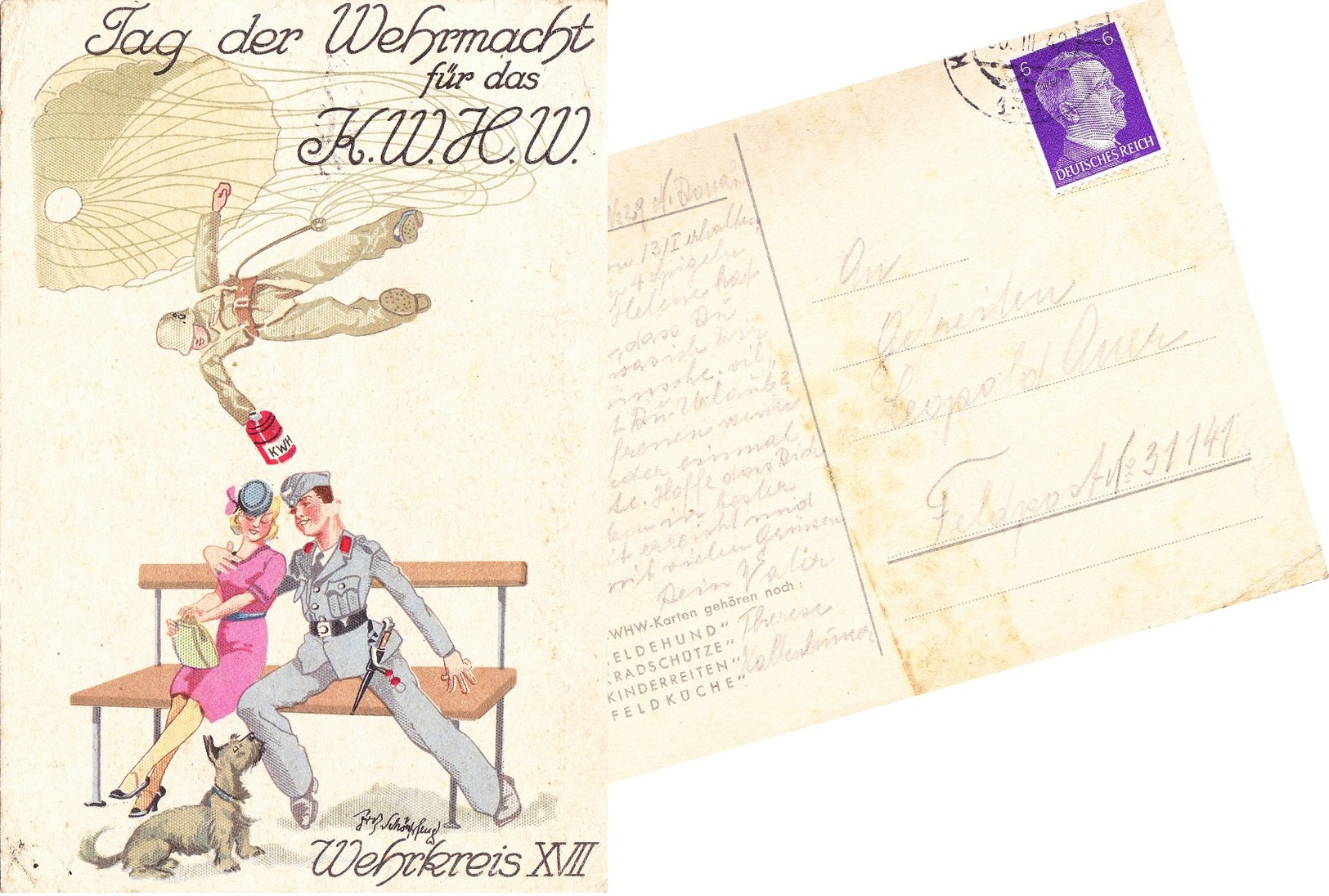 Deutsches Reich 1942, Feldpostkarte „Fallschirmjäger“ - Gebraucht