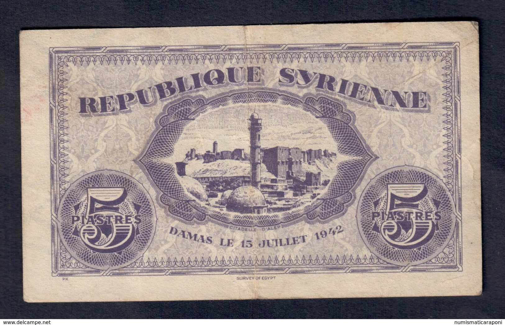 Siria Republique Syrienne 5 Piastres 1942  Lotto 060 - Syrie