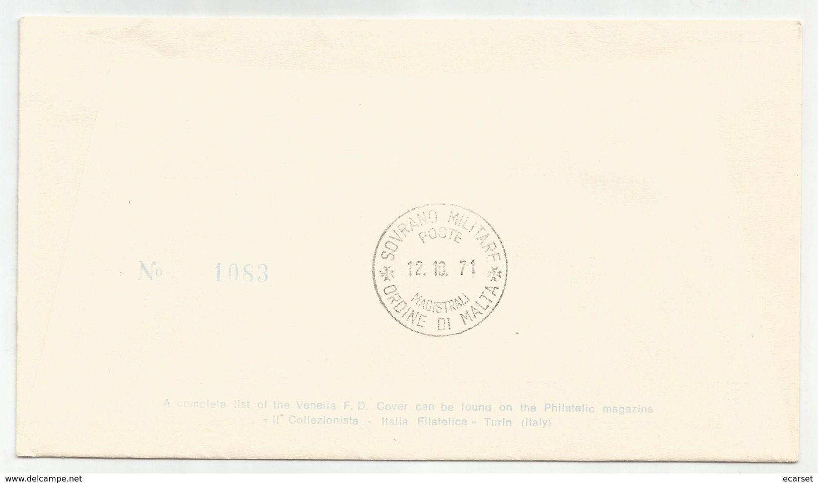 ALTO COMMISSARIATO NAZIONI UNITE PER I RIFUGIATI - 1971 - FDC VENETIA SMOM/15 - VIAGGIATA CON TIMBRO DI ARRIVO - Sovrano Militare Ordine Di Malta