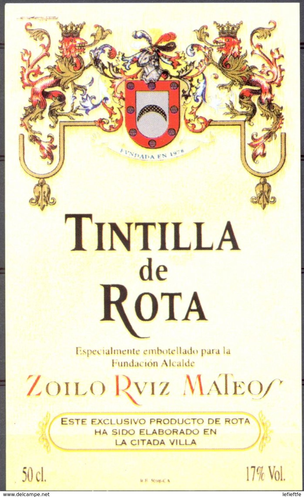 1123 - Espagne  - Andalousie - Tintilla De Rota - Embotellado Expecialmente Para La Fundación Alcade Zoilo Ruis Mateos - Rode Wijn