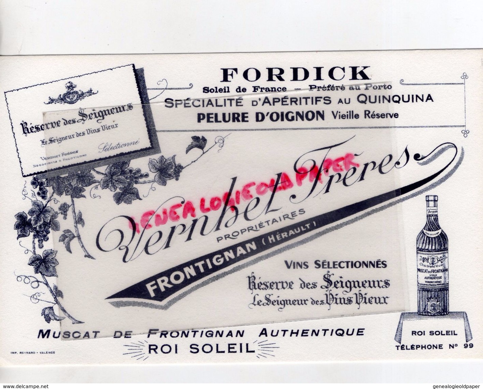 34- FRONTIGNAN- BUVARD FORDICK-VERNHET FRERES PROPRIETAIRES-RESERVE DES SEIGNEURS-QUINQUINA-PELURE D' OIGNON - Food