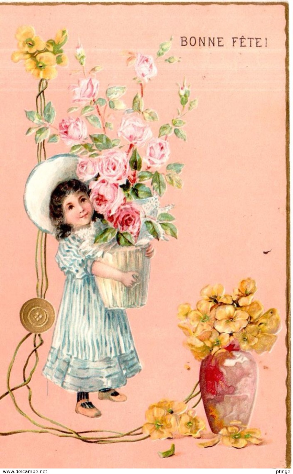 Carte Gaufrée - Bonne Fête ! - Fillette Avec Pots De Fleurs,1906 - Otros & Sin Clasificación