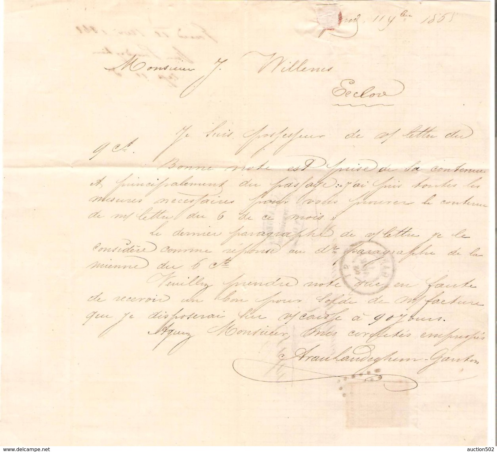 TP 17 S/LAC Van Landeghem Négociant Commissionnaire Gent LOS 141 C.Gand 11/11/1868 V.Eecloo PR4778 - Oblitérations à Points