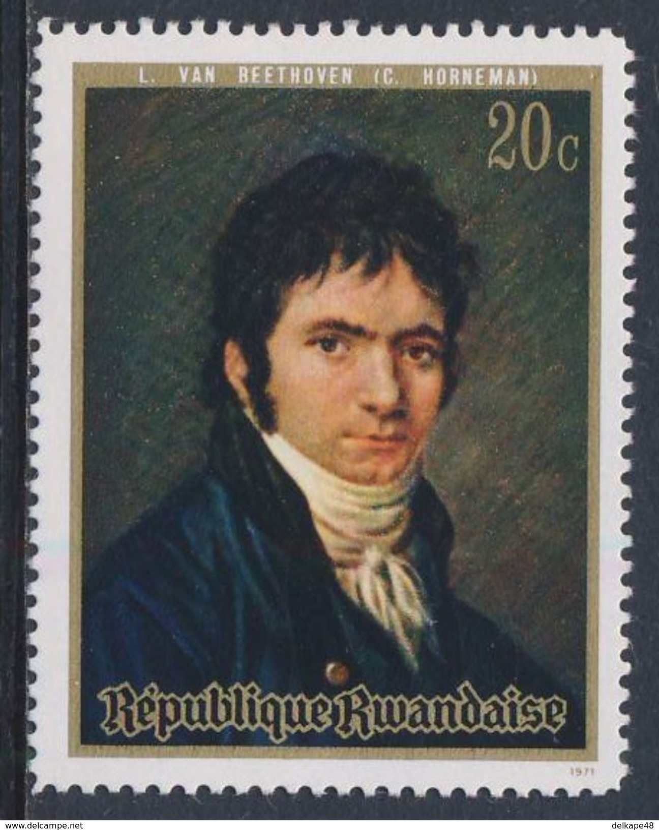 Ruanda Rwanda 1971 Mi 449 A YT 416 ** "Beethoven" Painting By C. Horneman (1765-1844) / Gemälde - Muziek