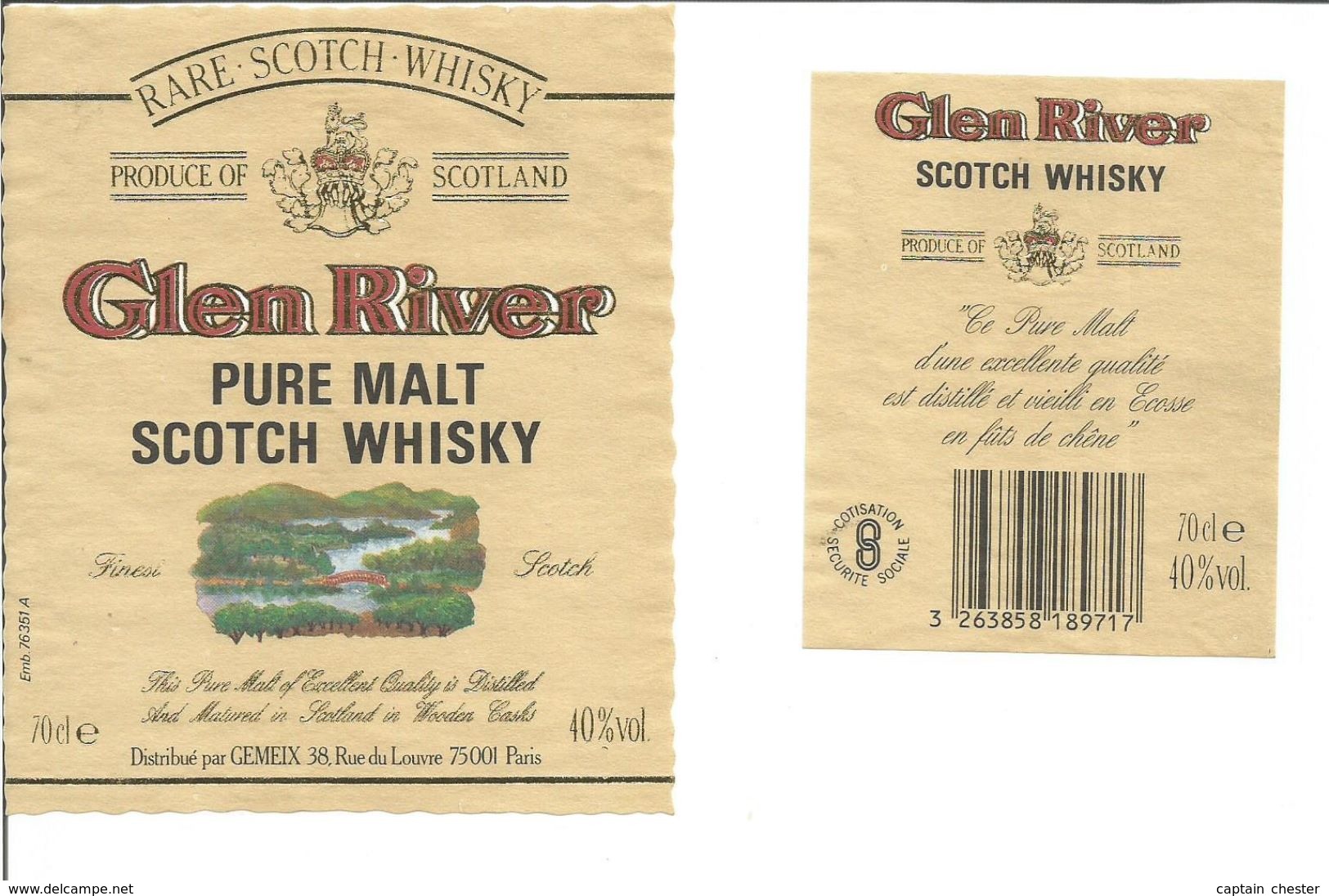 Etiquette De WHISKY " GLEN RIVER Pure Malt " - Whisky