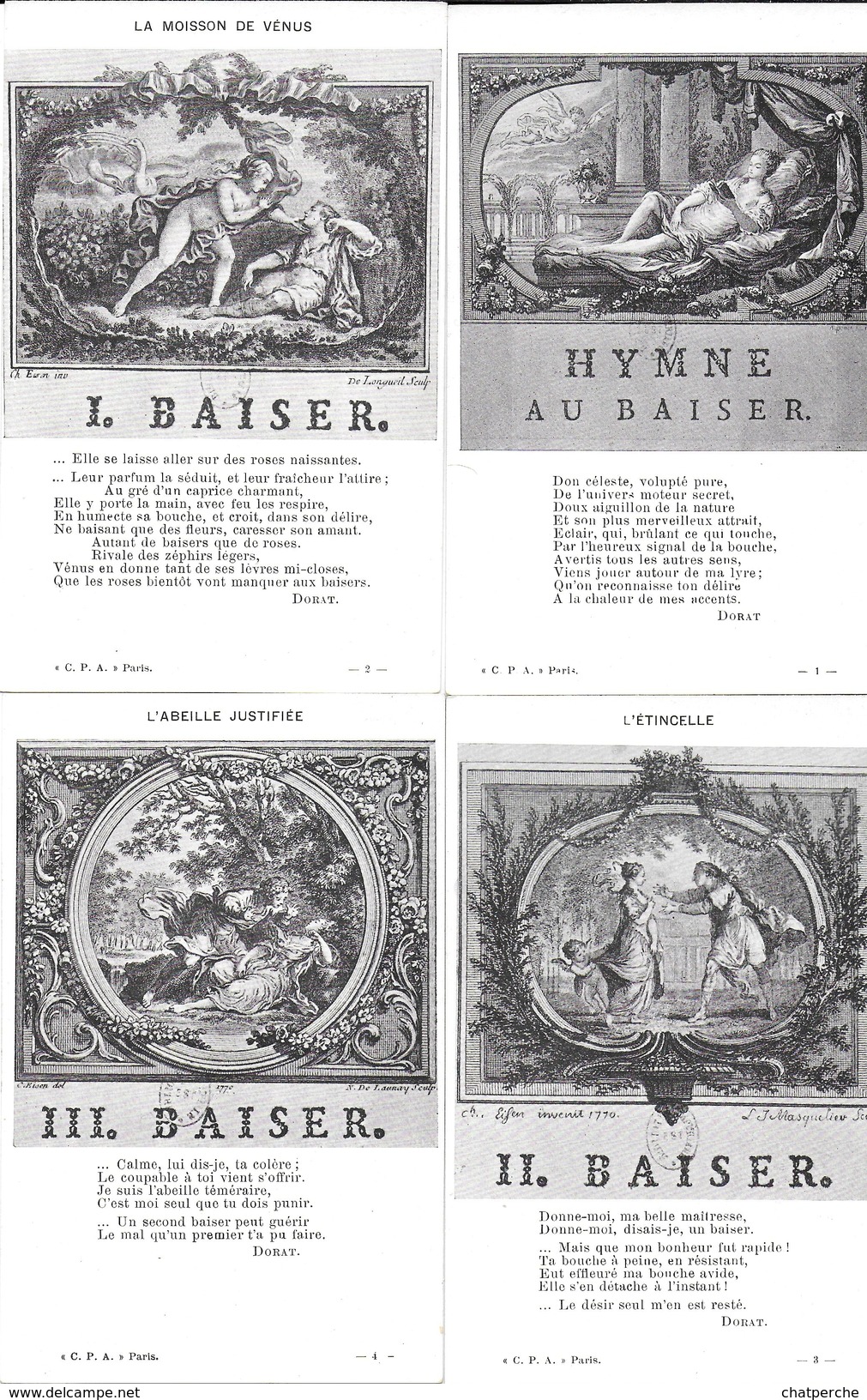 LES BAISERS PAR DORAT LOT DE 20 CPA  REPRODUCTIONS DES EAUX-FORTES D'EISEN - Vertellingen, Fabels & Legenden