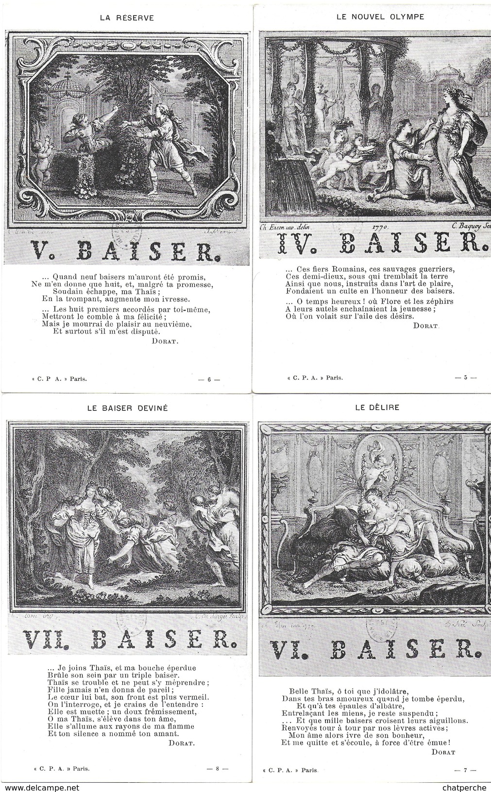 LES BAISERS PAR DORAT LOT DE 20 CPA  REPRODUCTIONS DES EAUX-FORTES D'EISEN - Vertellingen, Fabels & Legenden