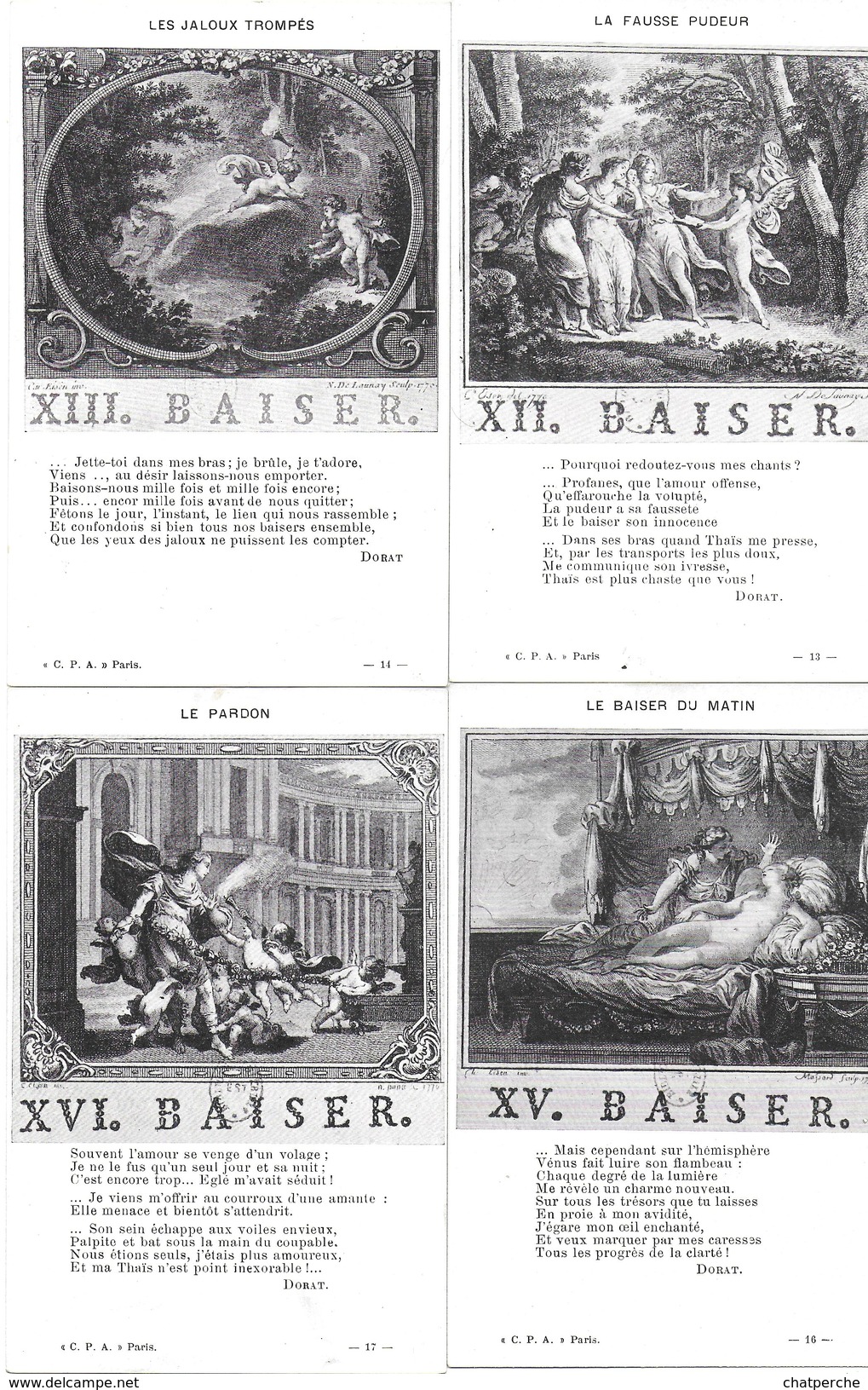 LES BAISERS PAR DORAT LOT DE 20 CPA  REPRODUCTIONS DES EAUX-FORTES D'EISEN - Vertellingen, Fabels & Legenden