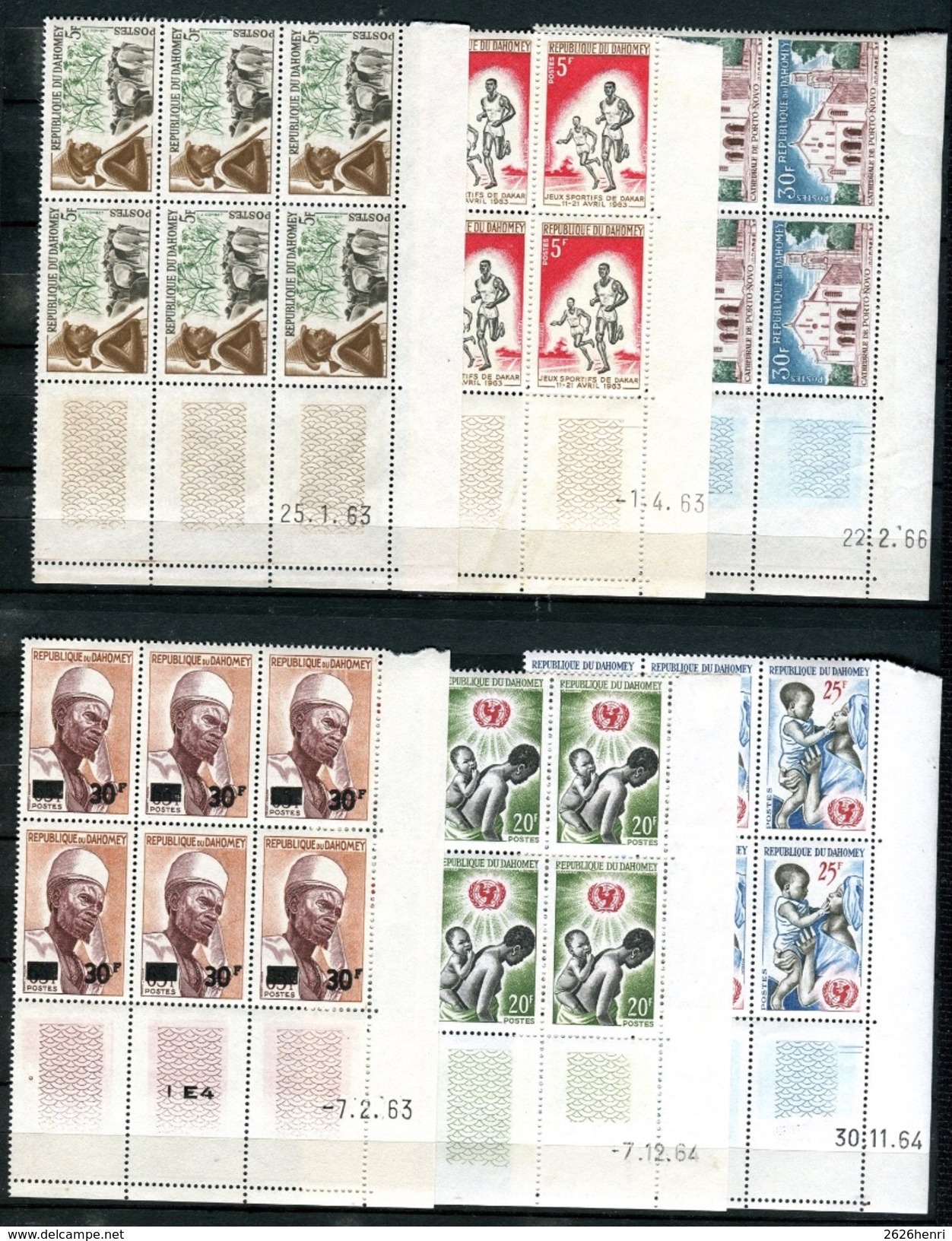 Dahomey,  Lot Coins Datés 1963/1966, Neufs** - Bénin – Dahomey (1960-...)