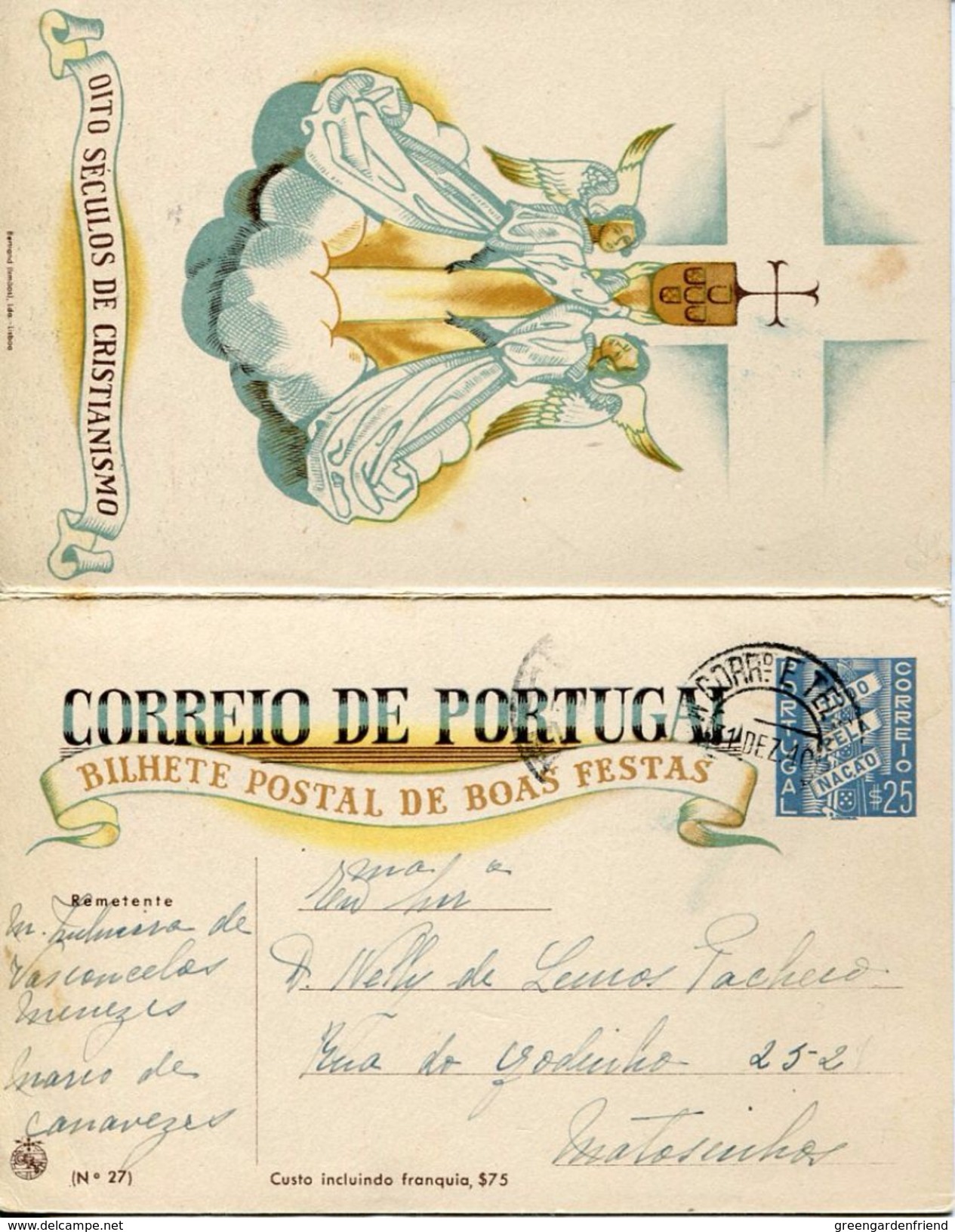 27109 Portugal,circuled Stationery 1940 Boas Festas,the Miracle Of Ourique,eight Centuries Of Christianity - Christentum