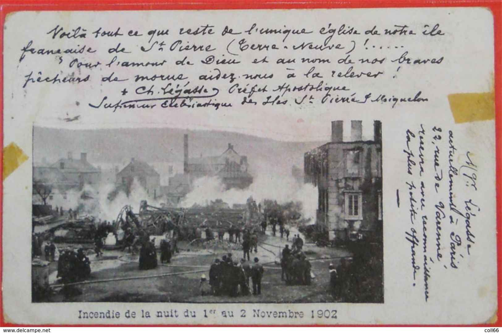 1902 Incendie Et Ruines De L'église De St Pierre TB Animée édit Légasse Préfet Apostolique Voir Dos - Saint-Pierre-et-Miquelon