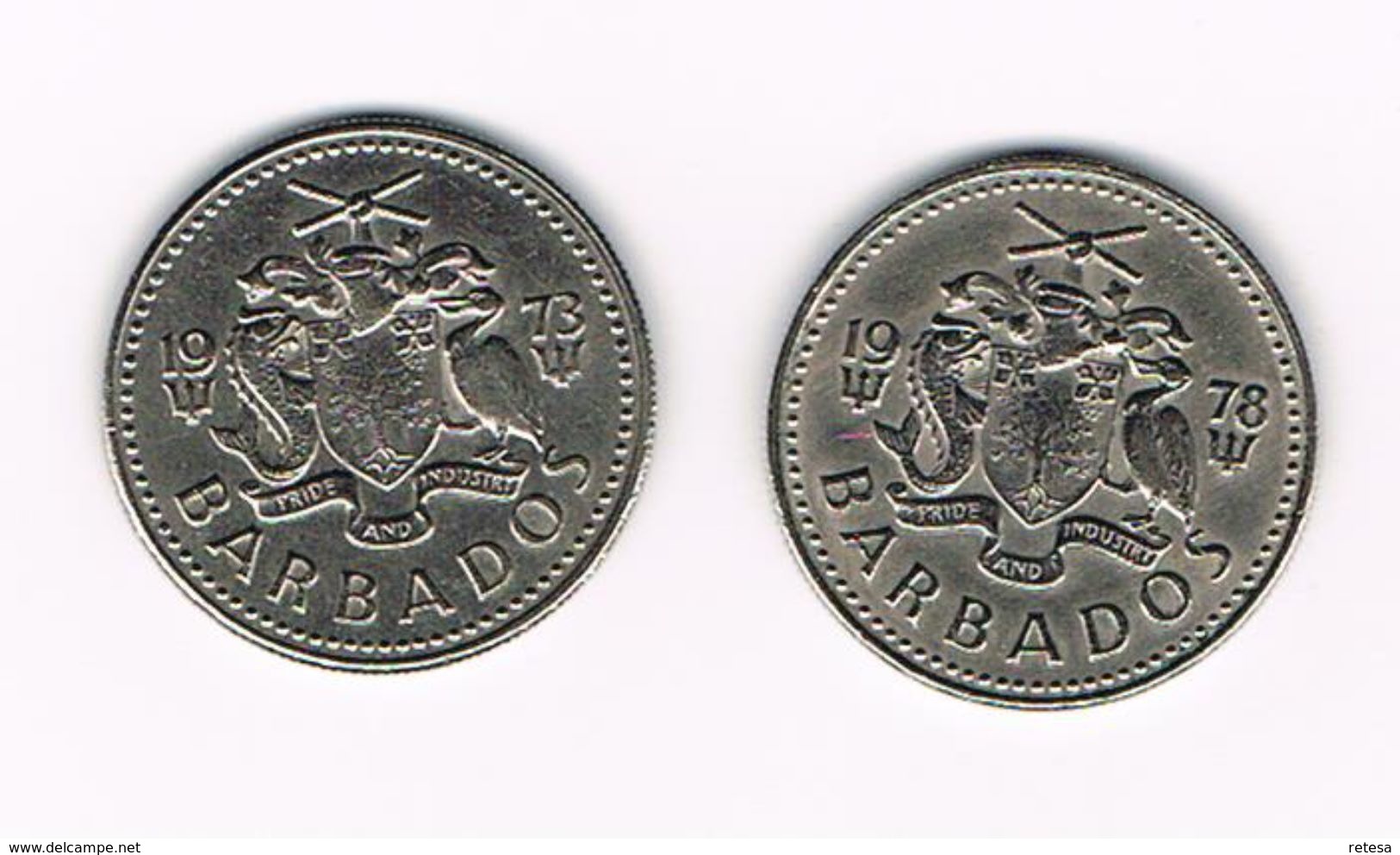 )  BARBADOS 2 X 25 CENTS  1973/78 - Barbades