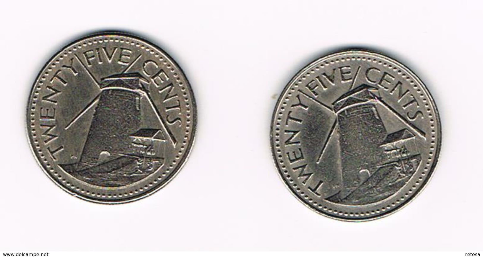 )  BARBADOS 2 X 25 CENTS  1973/78 - Barbades