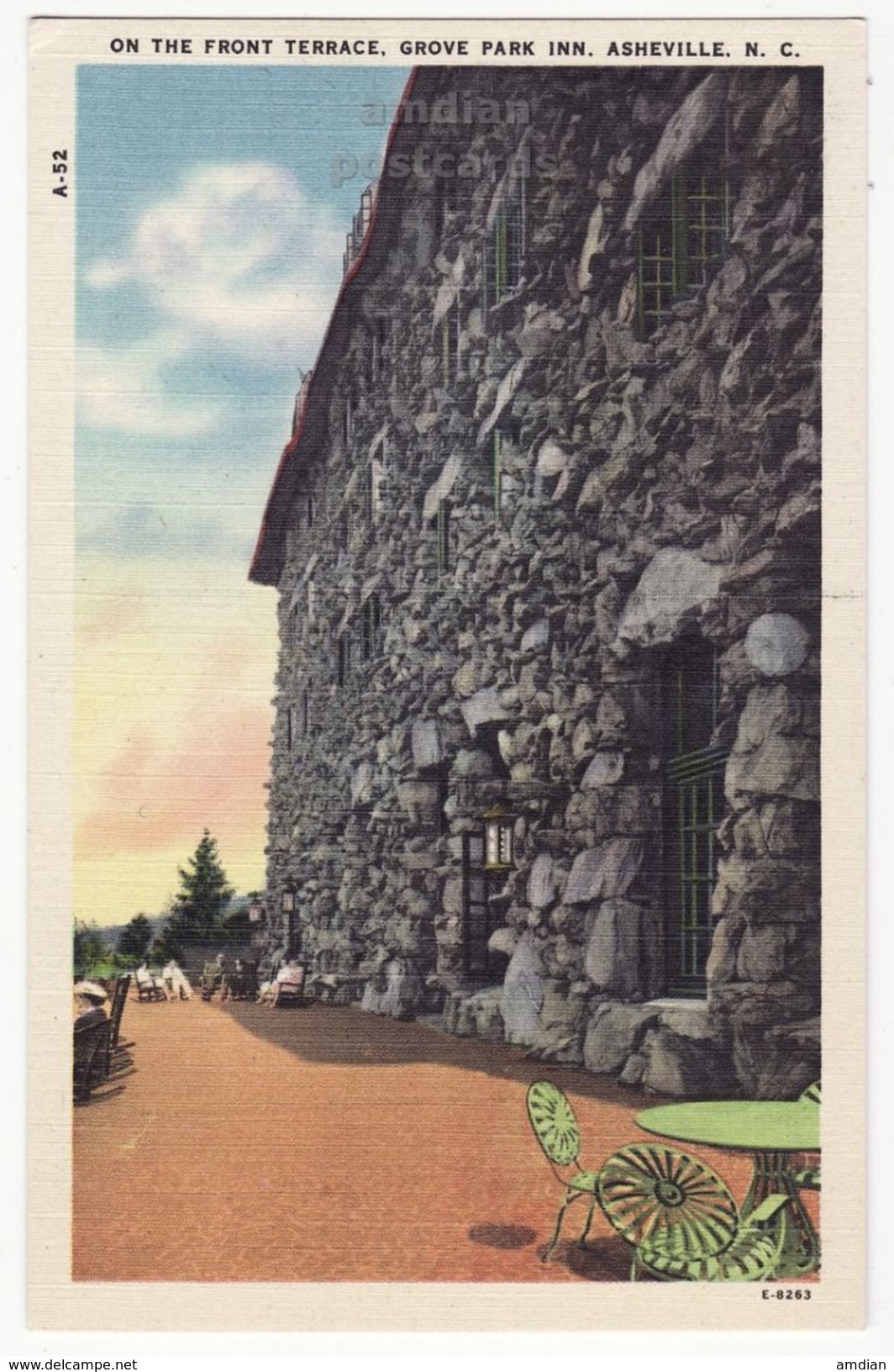 Asheville NC, Grove Park Inn, Front Terrace C1940s Old Vintage North Carolina Linen Postcard M8564 - Asheville