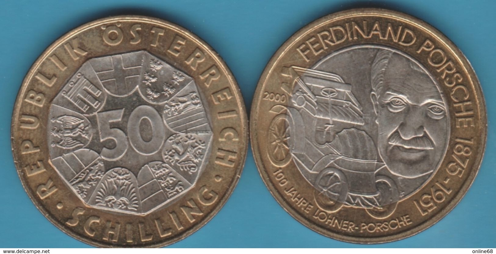 AUSTRIA Österreich 50 Schilling 2000 Ferdinand Porsche  BIMETAL - Austria