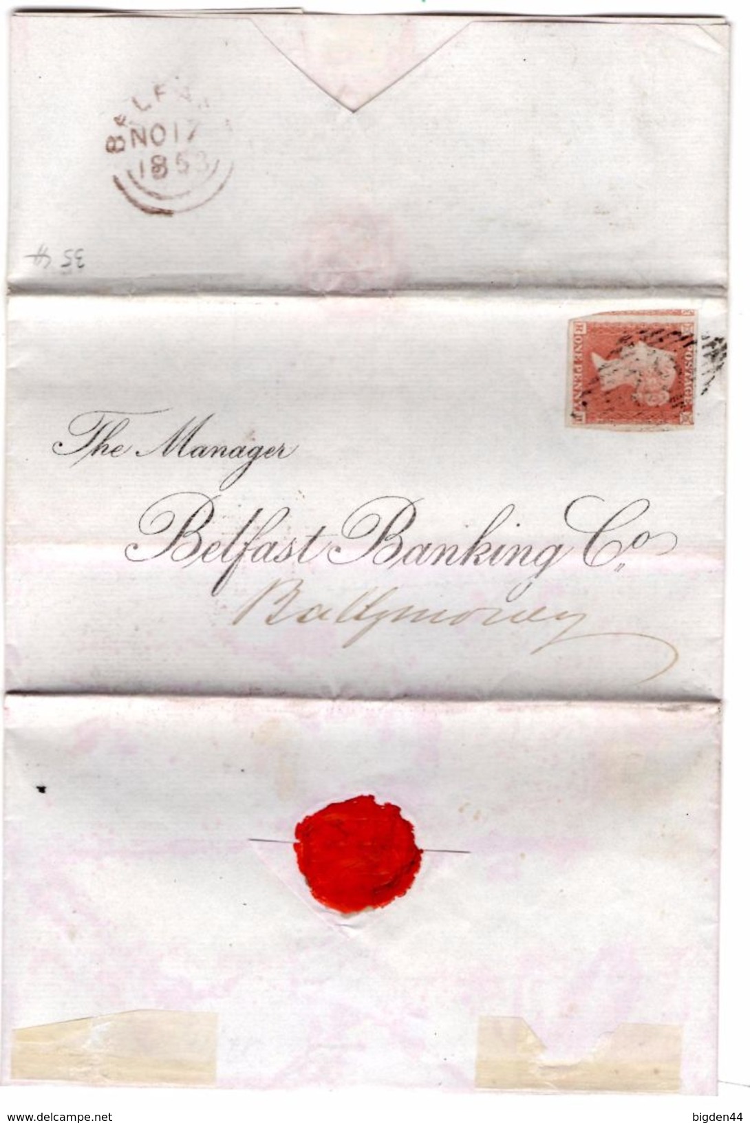 Lettre De Ballymoney, Belfast, Irlande Du Nord _novembre 1853, 1p Rouge_cachet 62 - Lettres & Documents