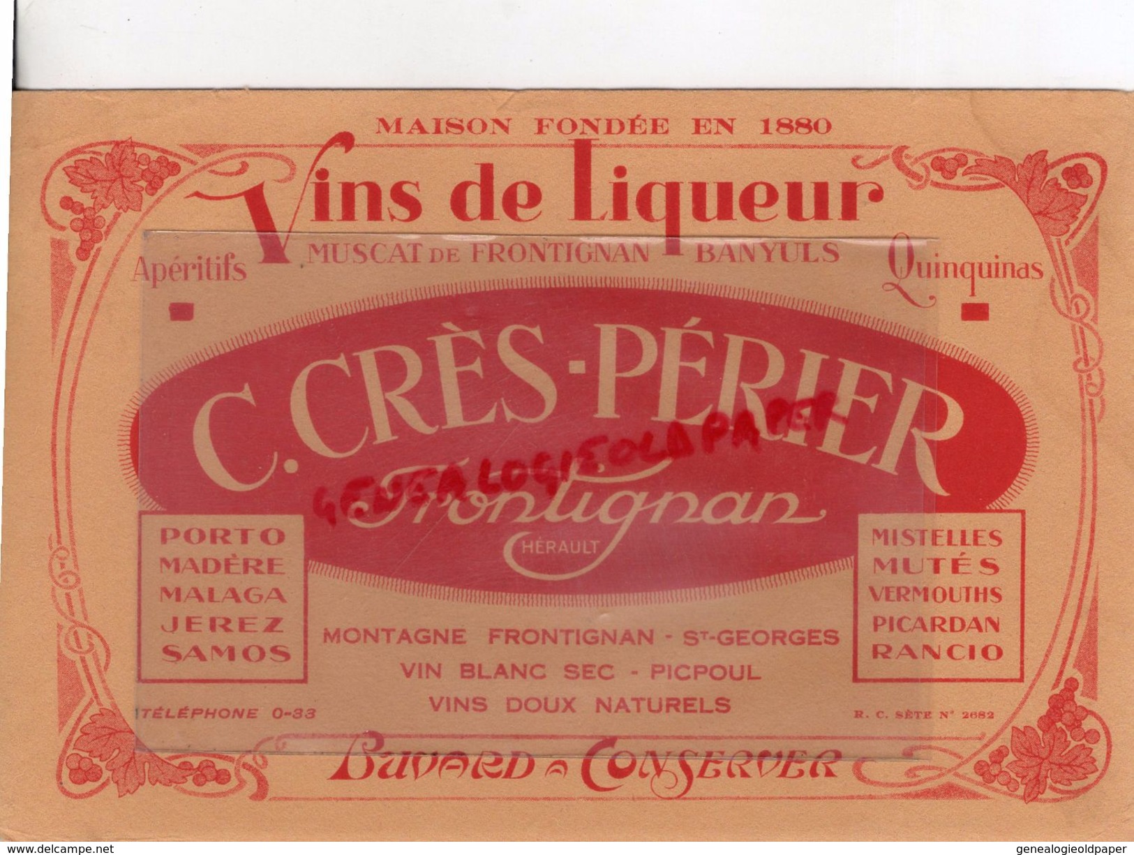 34- FRONTIGNAN- BUVARD C. CERES PERIER-VINS DE LIQUEUR-MUSCAT BANYULS-PORTO-MADERE-MALAGA-JEREZ-SAMOS - Food