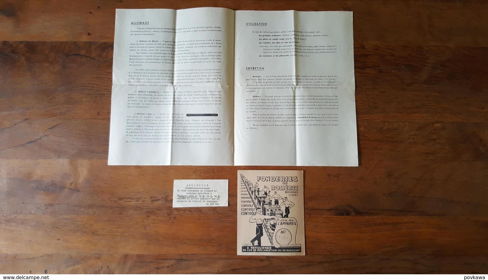 Notice Réchaud Four à Butane Numéro 44, Fonderies De Rosières, Bourges, Cher, Contrôle Qualité. - Elektrizität & Gas