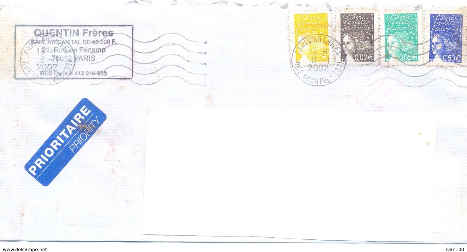 2002, France, The Letter Set By Ordinary Post To Moldova - Covers & Documents