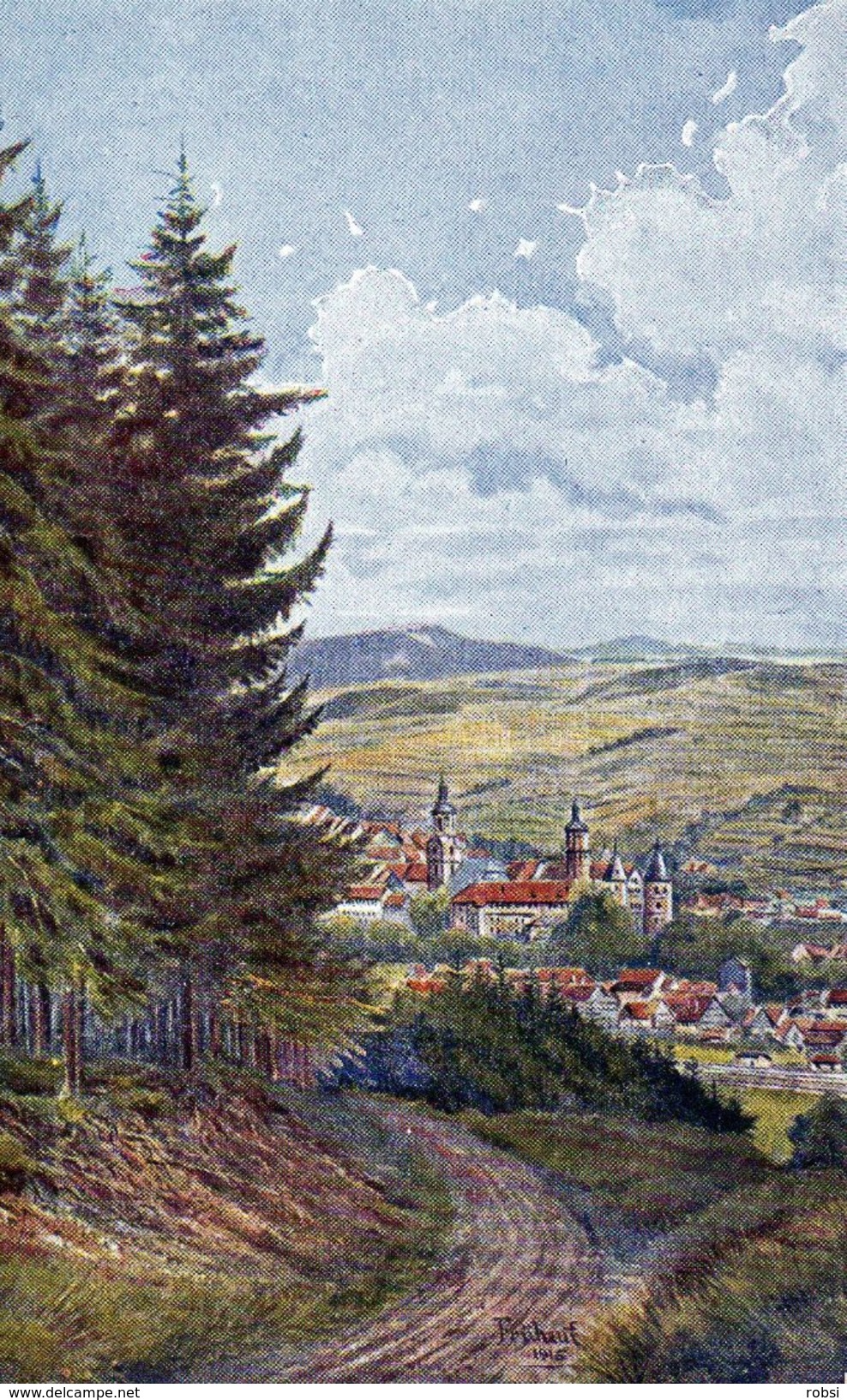 Thuringen, Schleusingen, Vom Gelhoser Berg Gesehen, Künstlerkarte, Illustrateur Frühauf 1917 - Schleusingen