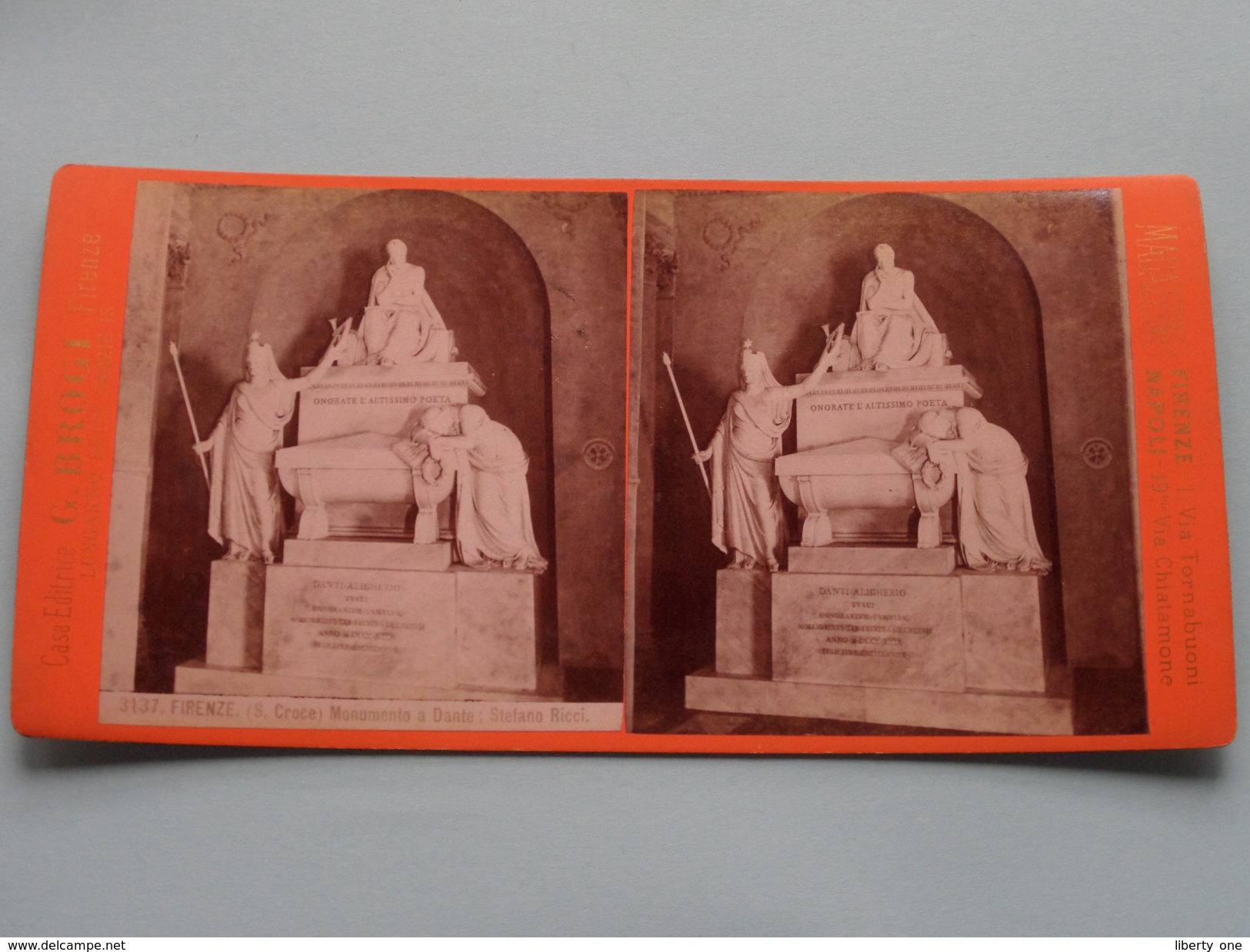 FIRENZE Monumento A Dante : Stefano RICCI (3137) Stereo Photo G. BROGI Firenze Napoli ( Voir Photo Pour Detail ) ! - Photos Stéréoscopiques