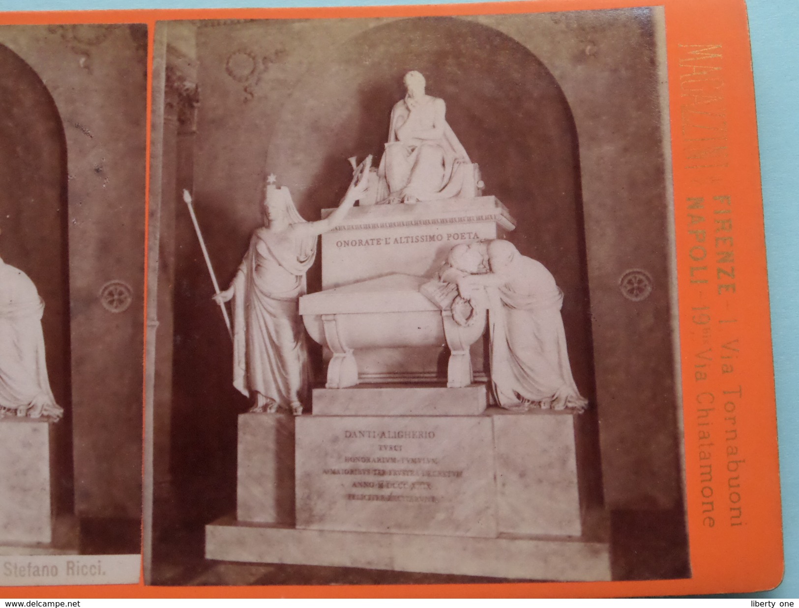 FIRENZE Monumento A Dante : Stefano RICCI (3137) Stereo Photo G. BROGI Firenze Napoli ( Voir Photo Pour Detail ) ! - Photos Stéréoscopiques