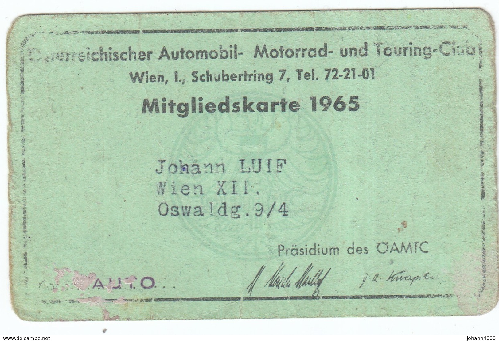 Mitgliedskarte 1965 Automobil - Motorrad & Touring - Clup - Ohne Zuordnung
