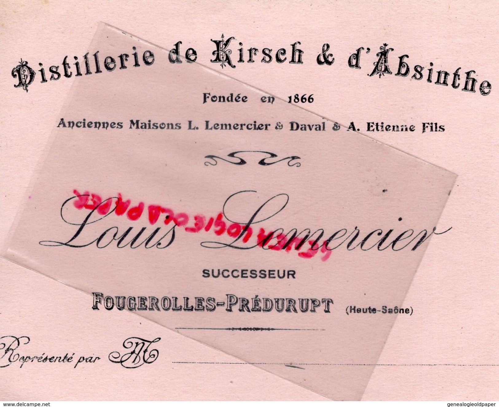 70- FOUGEROLLES PREDURUPT- RARE BUVARD DISTILLERIE DE KIRSCH ET ABSINTHE -LOUIS LEMERCIER - DAVAL ET A. ETIENNE FILS - D