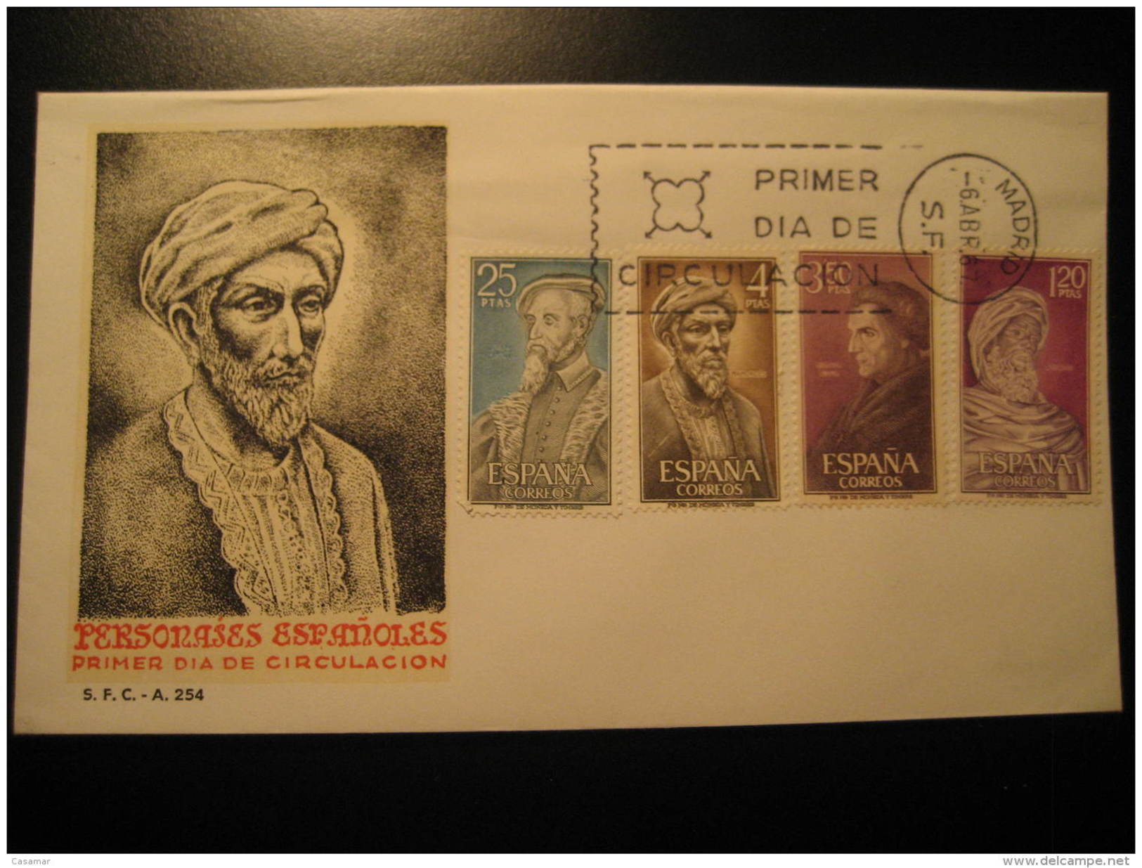 1967 Edifil 1791/4 Ibn Rusd Averroes Jose De Acosta Maimonides Andres Laguna SPD FDC Spain - FDC