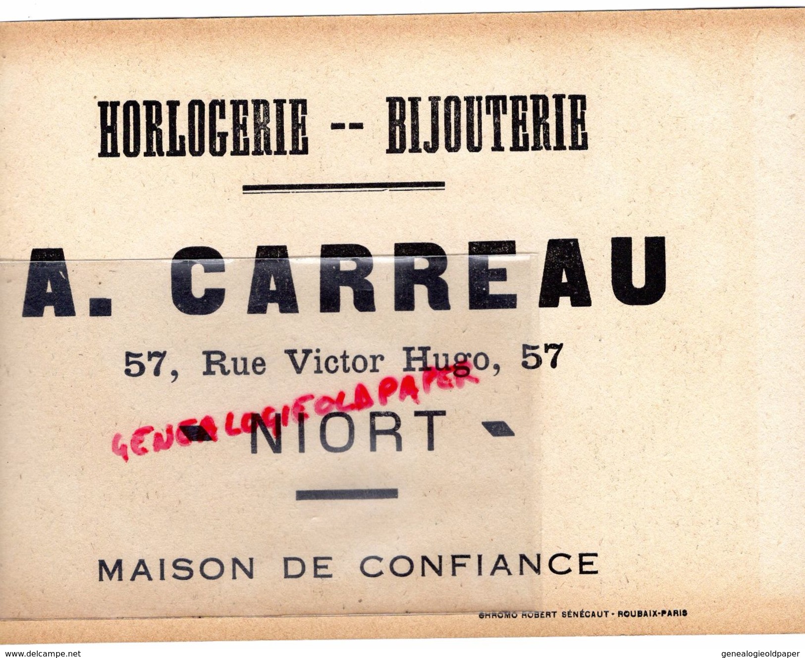 79 -NIORT-RARE BUVARD A. CARREAU -HORLOGERIE BIJOUTERIE-57 RUE VICTOR HUGO-CHROMO ROBERT SENECAUT ROUBAIX -JEU DE L' OIE - H