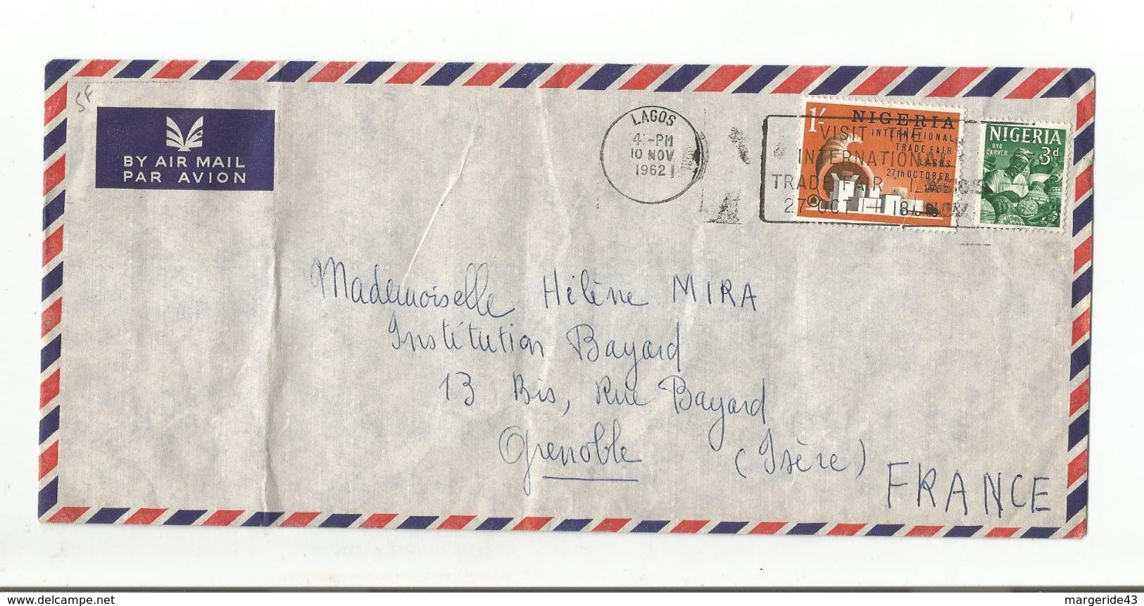 NIGERIA LETTRE DE LAGOS POUR LA FRANCE 1963 - Nigeria (1961-...)