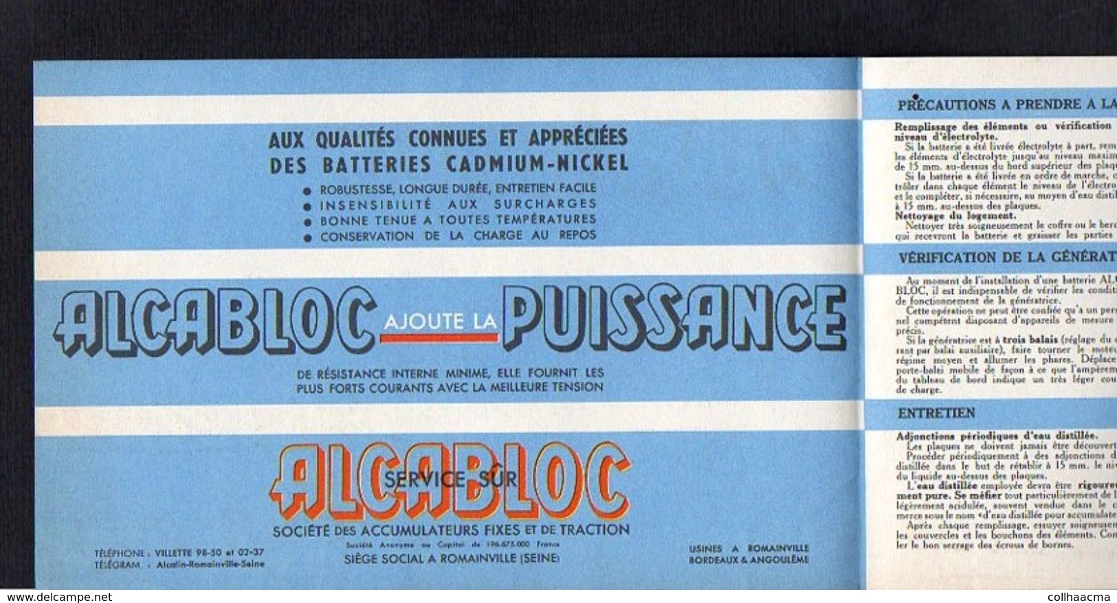 1930 Env. Publicité "Alcabloc " Batterie,accumulateur Automobiles,camions....Usines à Romainville,Bordeaux,Angoulême - 1900 – 1949